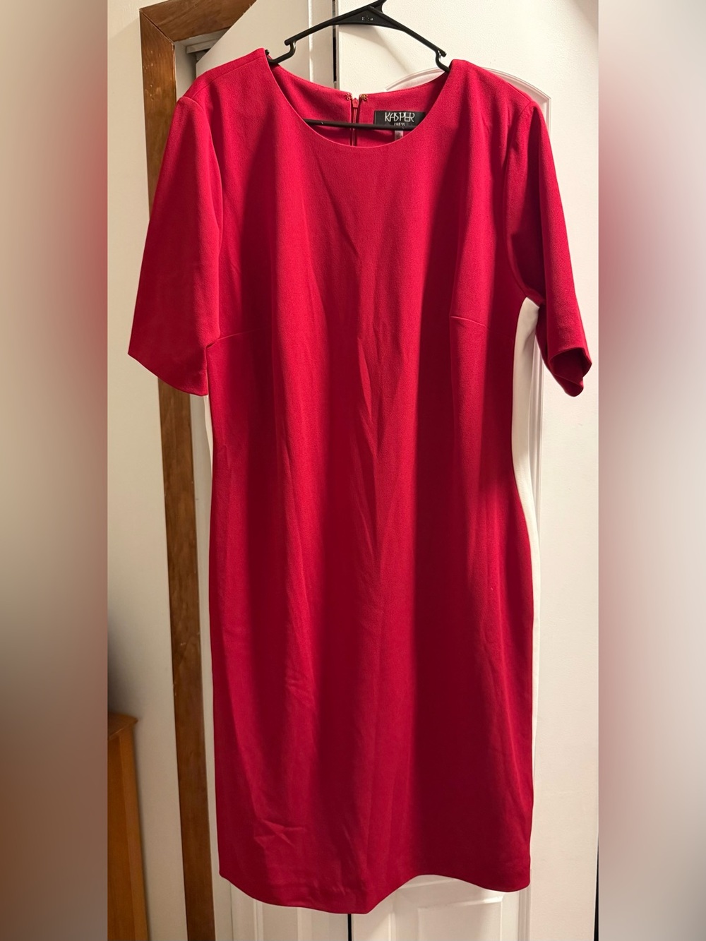 Kasper Red Midi Dress with Subtle Scoop Neck